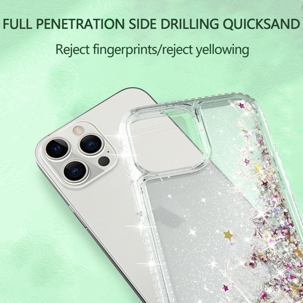 SUGIFT  Case for iPhone 13 Pro Max Case for Women Girls Full Body Bling Liquid Sparkle Fashion Flowing Quicksand Case (6.7in)