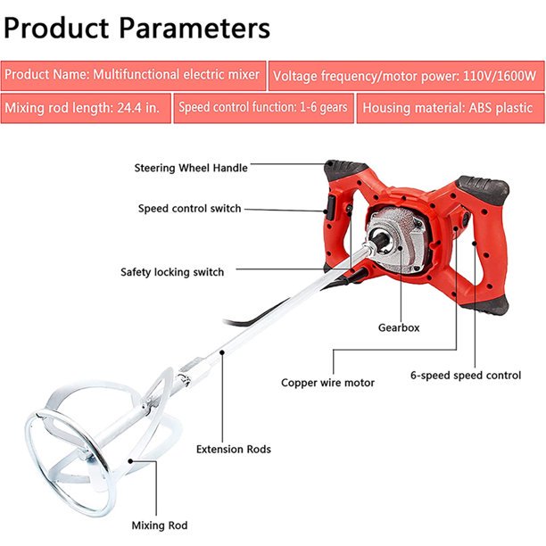 1600W Electric Handheld Concrete Cement Mortar Grout Cement Mixer