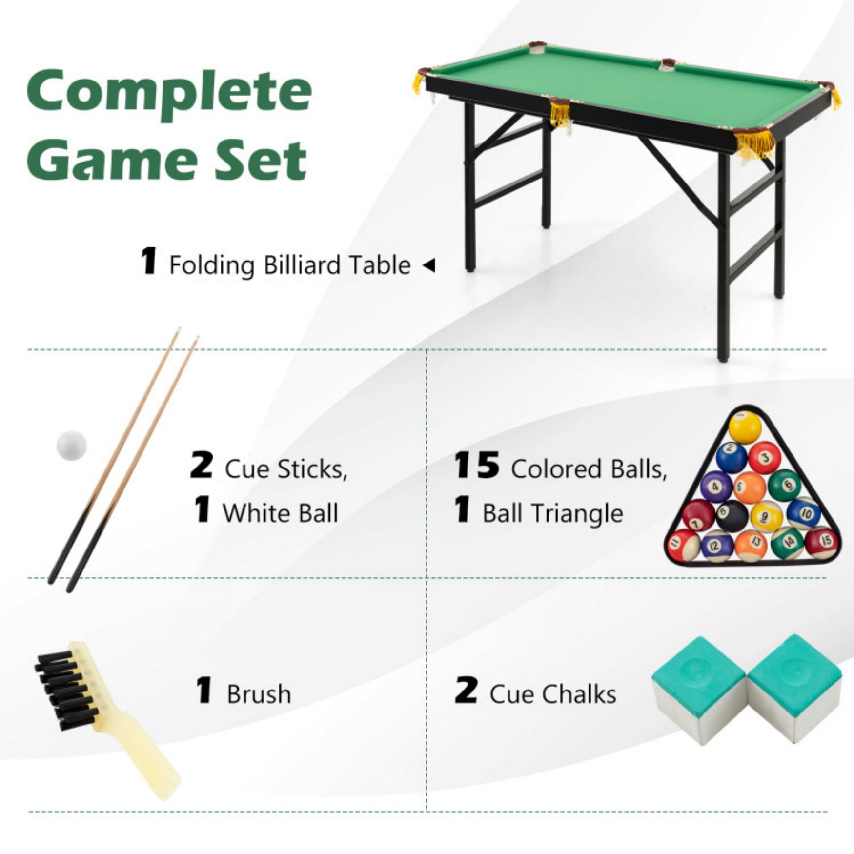 SUGIFT 47 Inch Folding Billiard Table with Cues and Brush Chalk