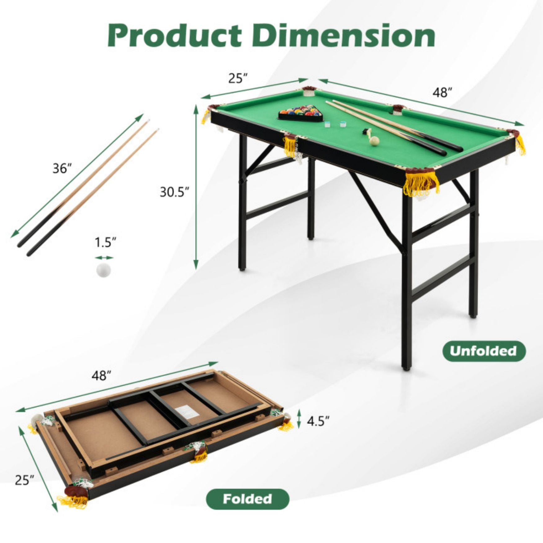 SUGIFT 47 Inch Folding Billiard Table with Cues and Brush Chalk