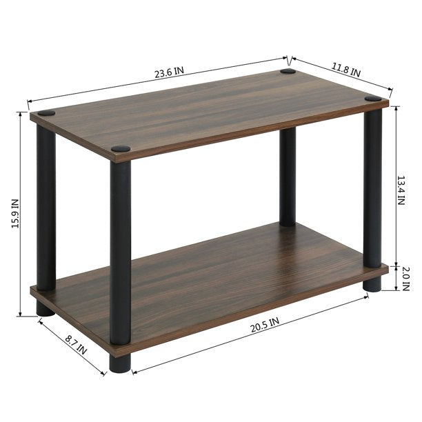 SUGIFT  2-Tier Shelves End Tables Bookshelf Brown