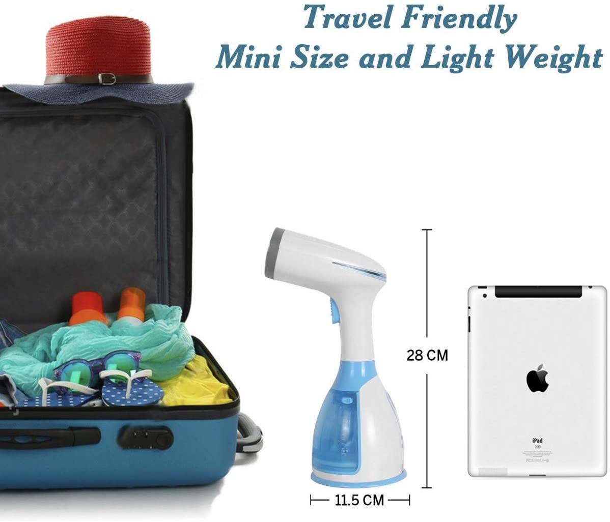 SUGIFT   Handheld Garment Steamer Portable Fabric Steamer 280ml Big Removable Water Tank Vertical 15 Seconds Fast Heat-up Horizontal Steam Dual-Use Clothes Fabric Wrinkles Steamer for Travel and Home