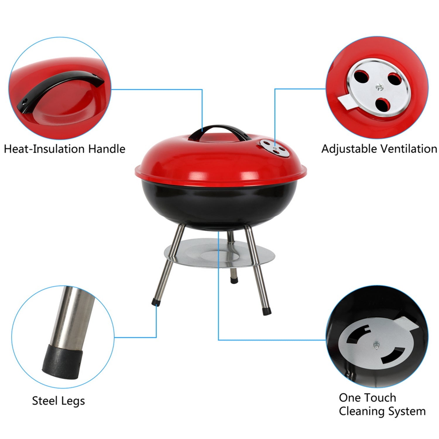 SUGIFT  14 in BBQ Grill Portable Charcoal Stove Apple Stove with Red Lid