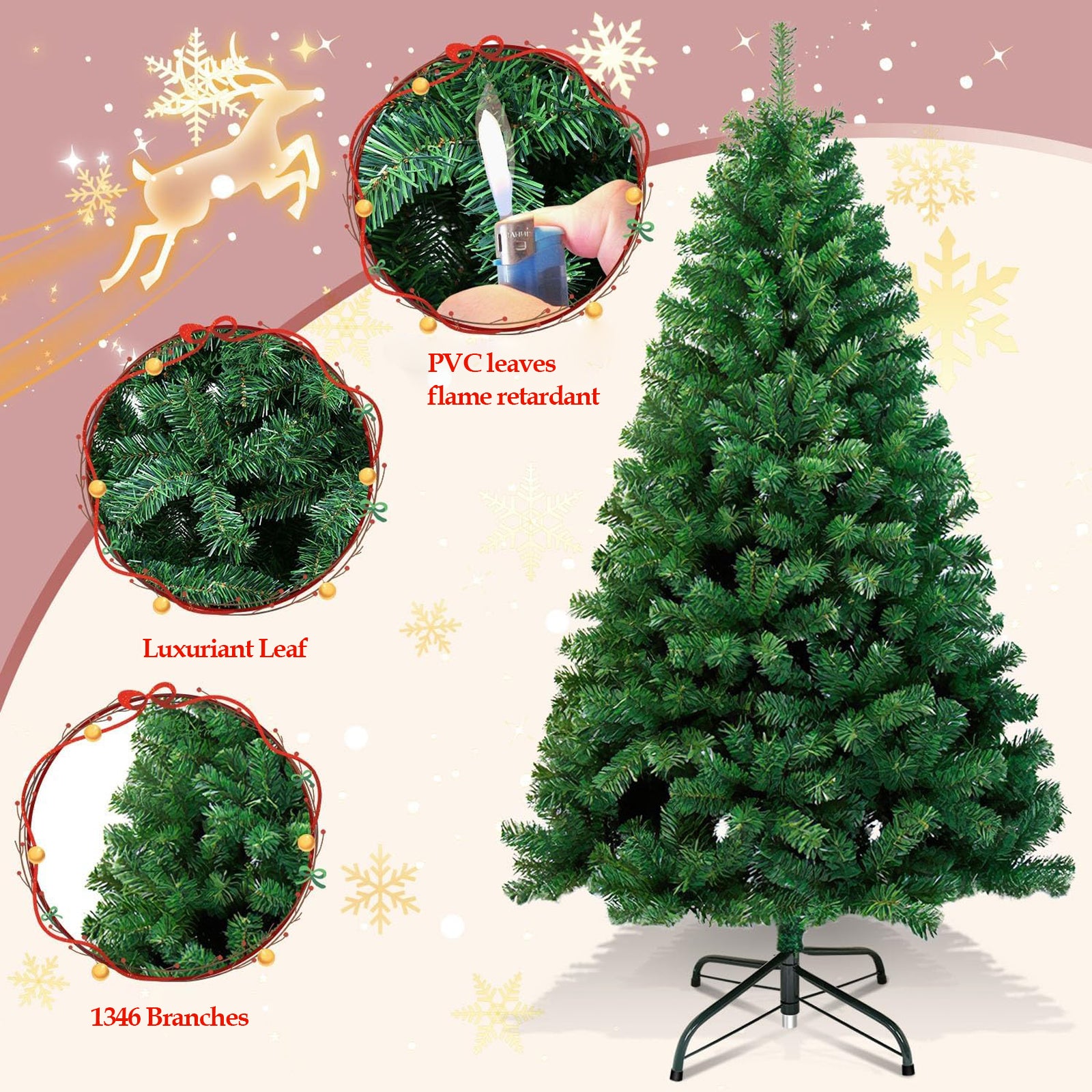 7.5ft Christmas Tree with 1346 Branch Tips Artificial Xmas Tree with Metal Hinges & Foldable Base