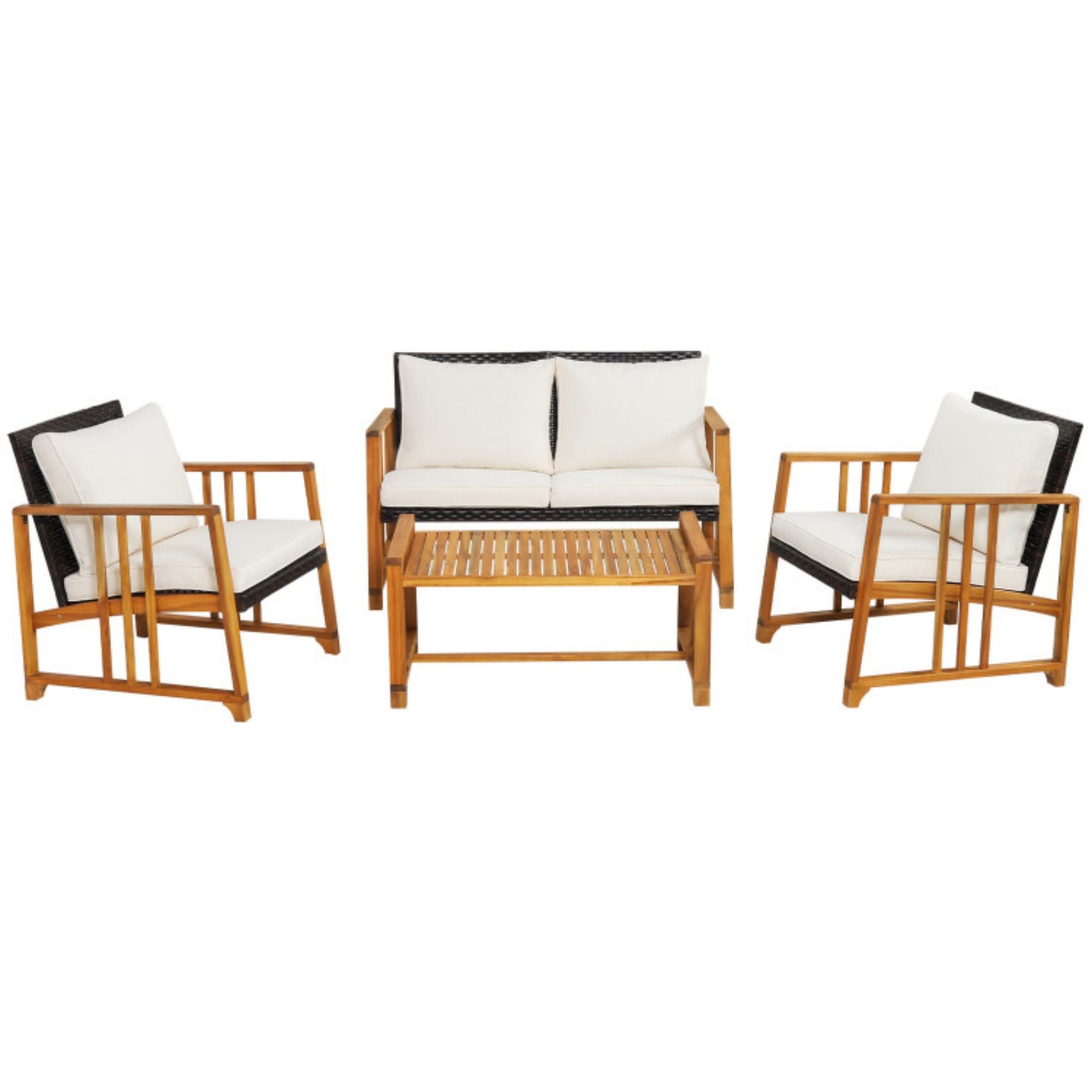 SUGIFT 4 Pieces Patio Rattan Conversation Set with Seat and Back Cushions