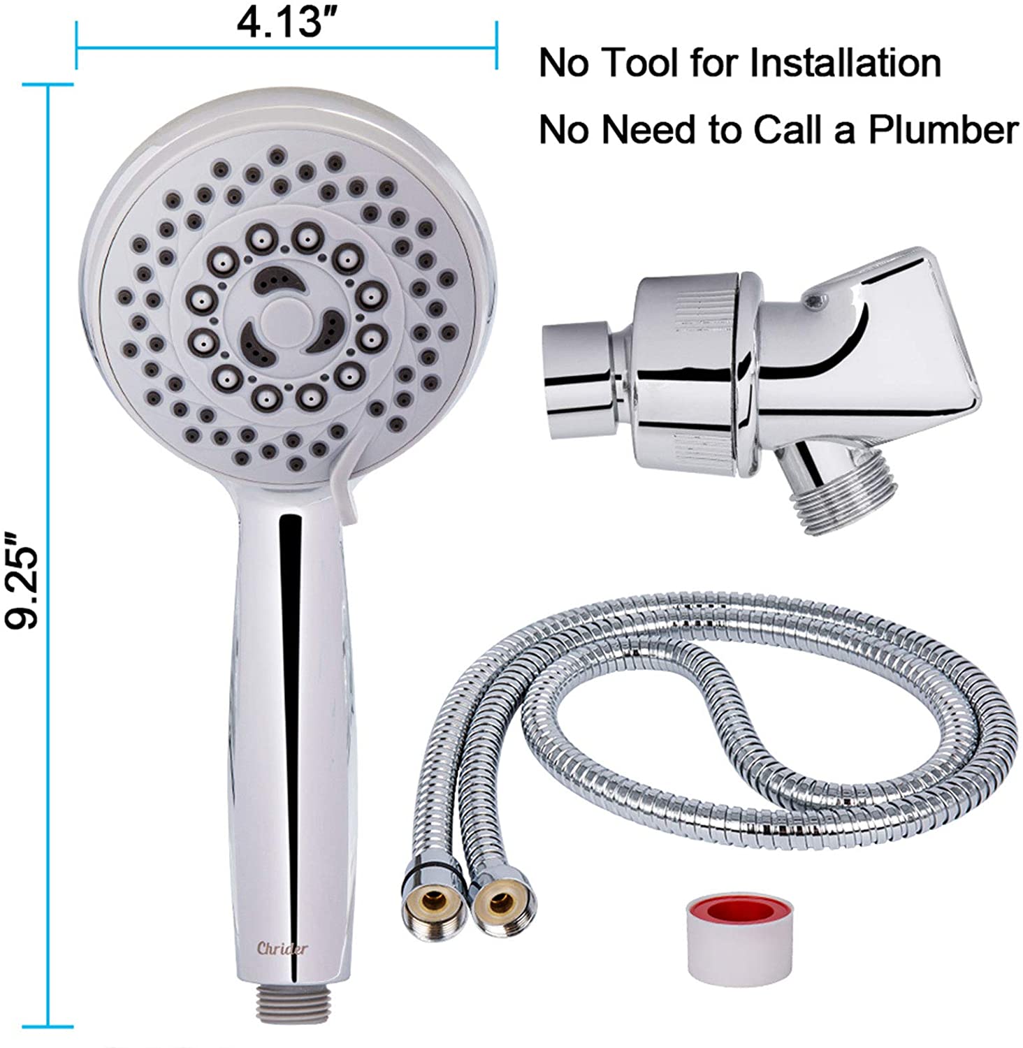 SUGIFT   High Pressure 5-Setting Handheld Shower Head with Powerful Shower Spray against Low Pressure Water Supply Pipeline, Multi-functions, w/79'' Hose, Bracket, Flow Regulator, Chrome Finish