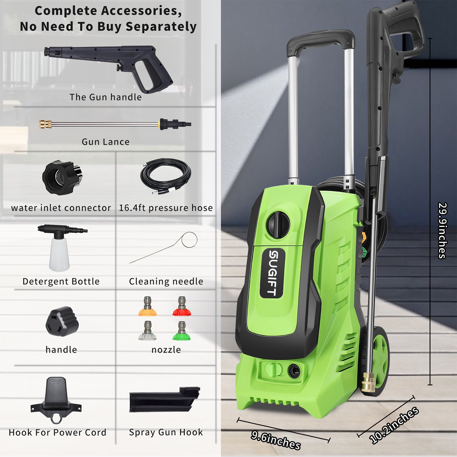 2600 Max PSI 1.8 GPM Electric High Pressure Washer, Cleans Cars/Fences/Patios