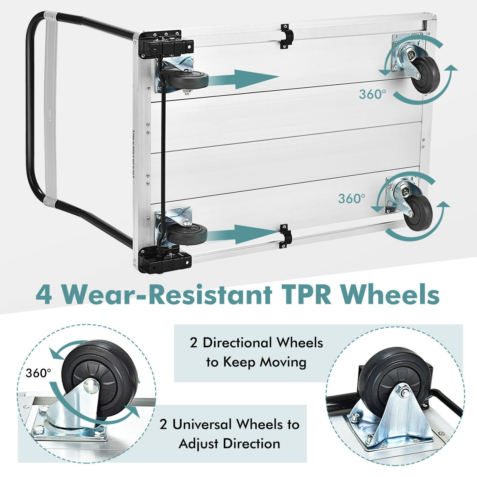 Folding Aluminum Alloy Platform Truck with 4 TPR Wheels