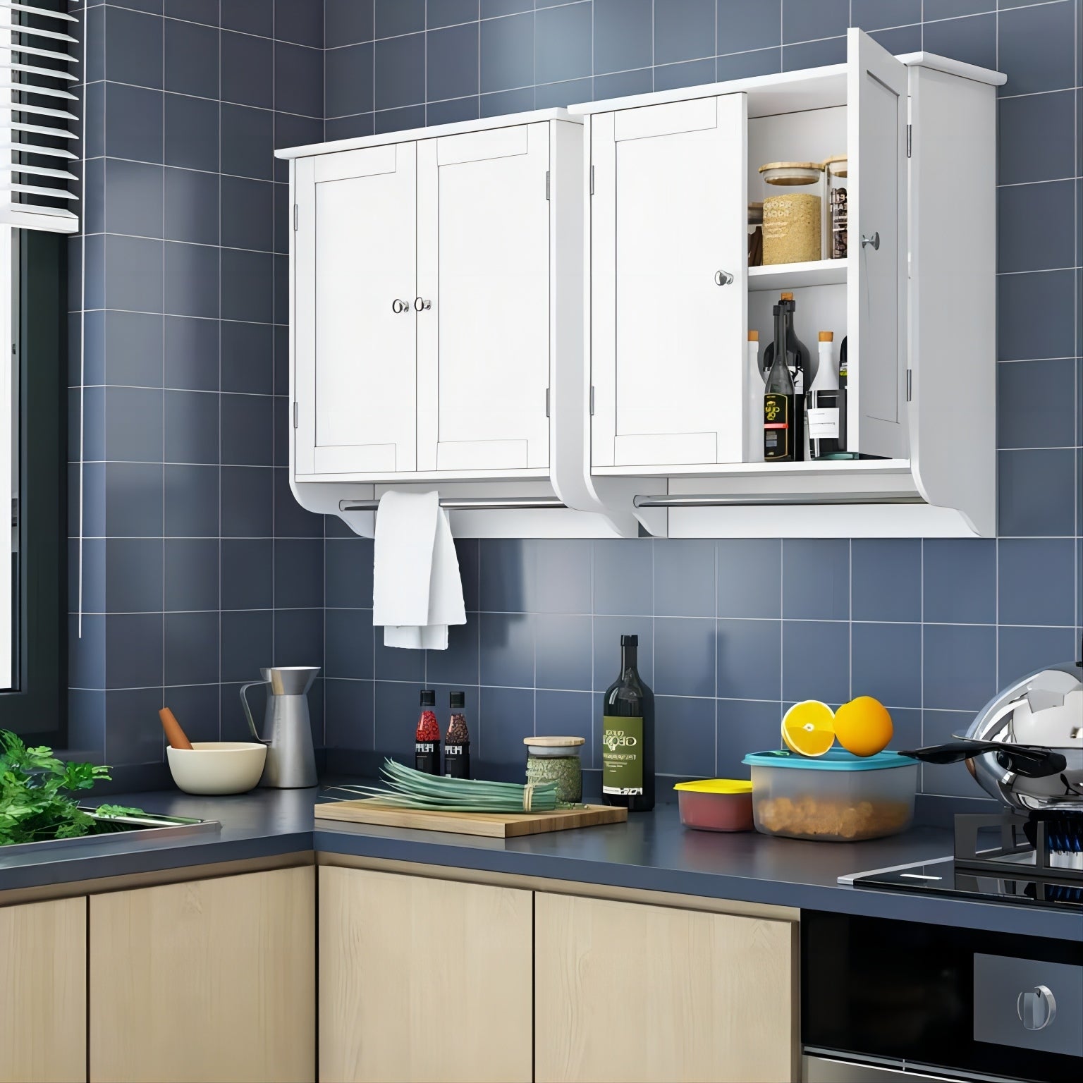 Bathroom Wall Cabinet with Towel Bar and Adjustable Shelf - 23.6in x 8.3in x 24.2in (W x D x H)