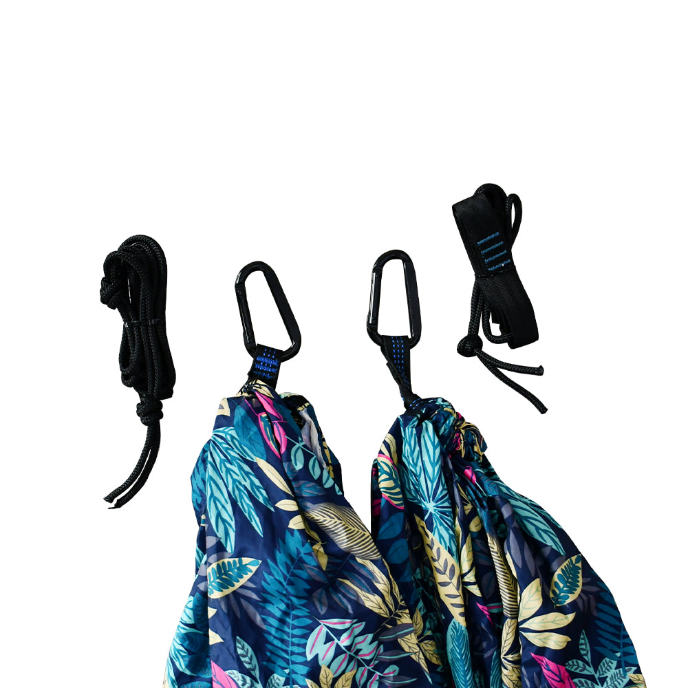 Portable Camping Hammock Cloth, Two Person Blue Leaf Print