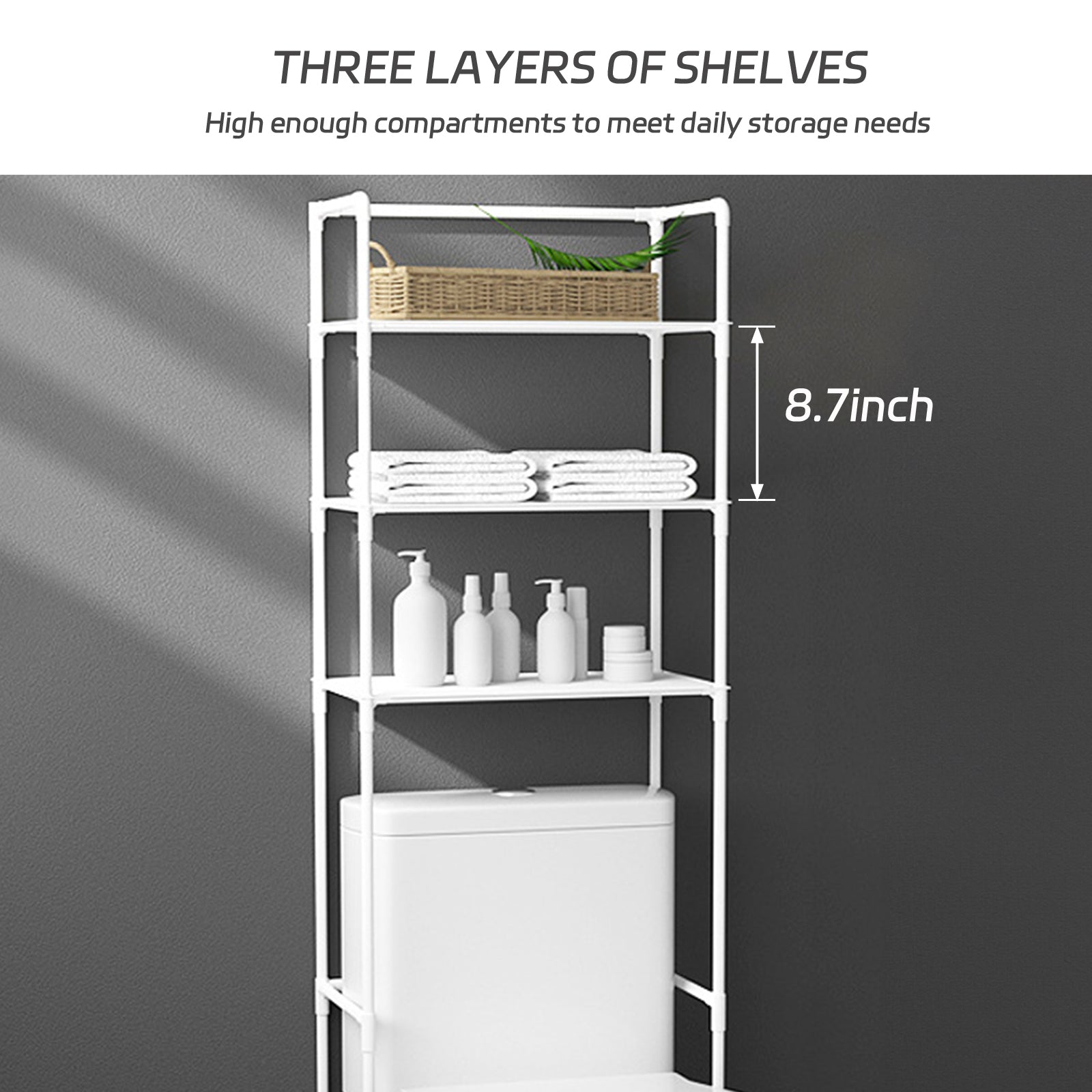3-Tier Over the Toilet Storage Rack Bathroom Organizer, White