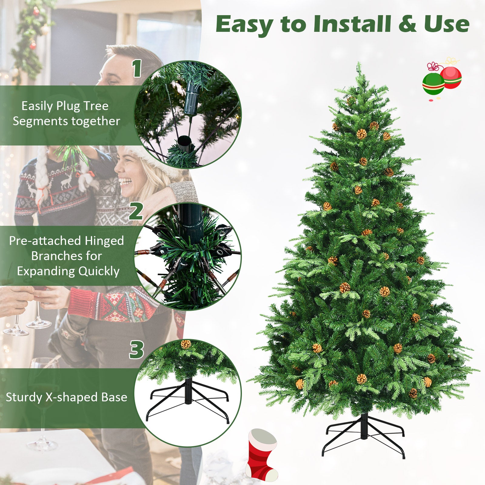 5 Feet Artificial PVC Hinged Christmas Tree with Solid Metal Stand