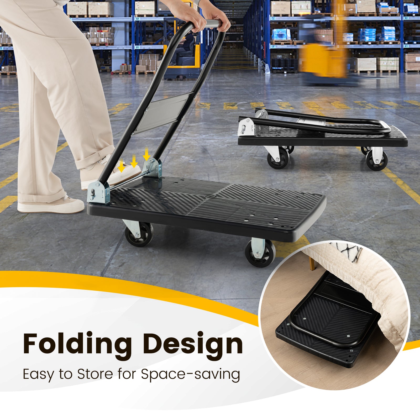 Folding Push Cart Dolly with Swivel Wheels and Non-Slip Loading Area