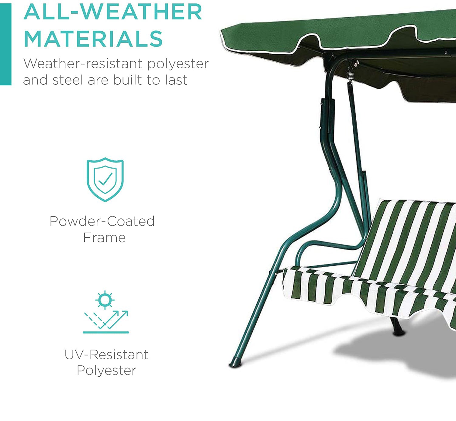 3-person Patio Porch Swing with Adjustable Canopy