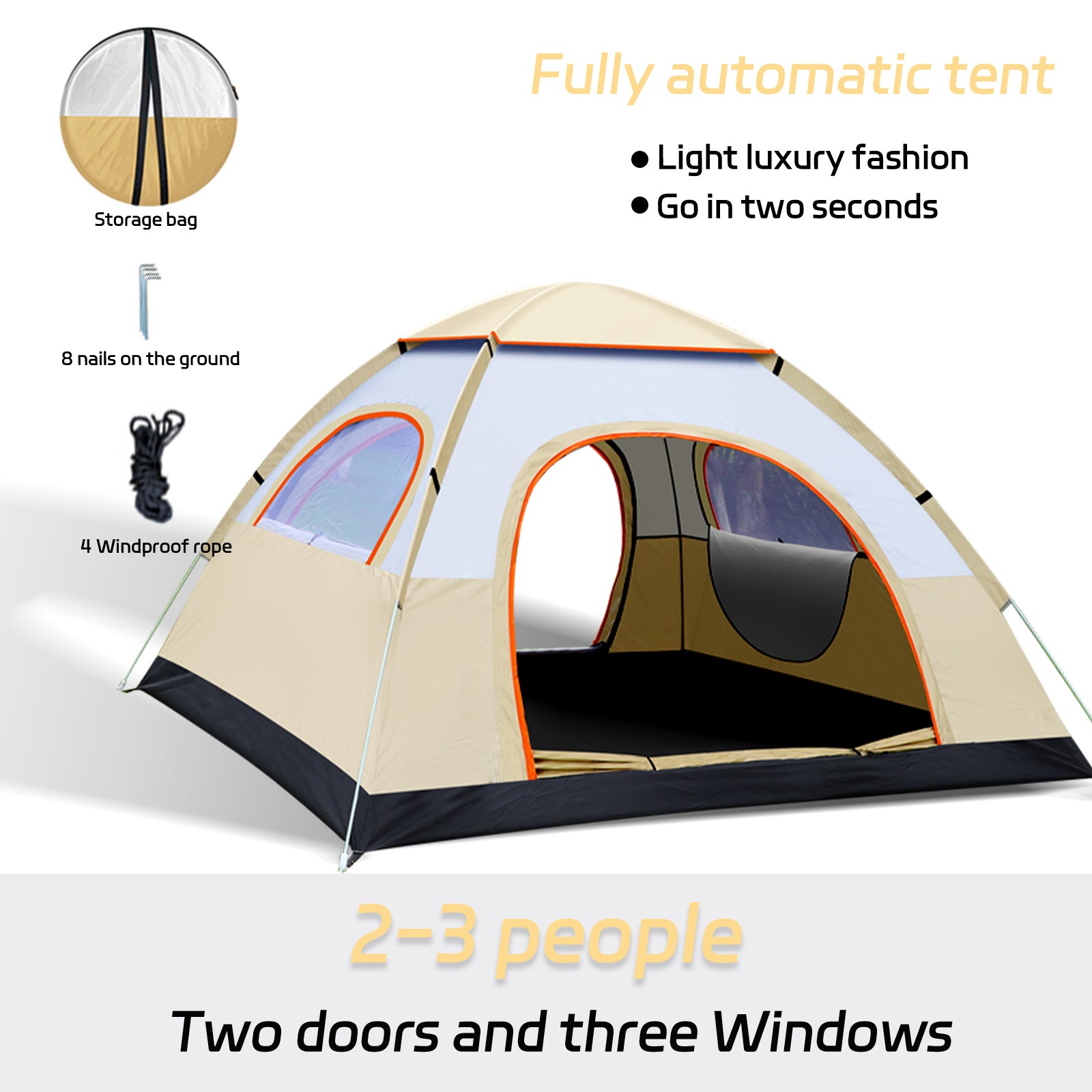 SUGIFT 4-Person Dome Tent Automatic Camping Tent with Carring Bag - Yellow