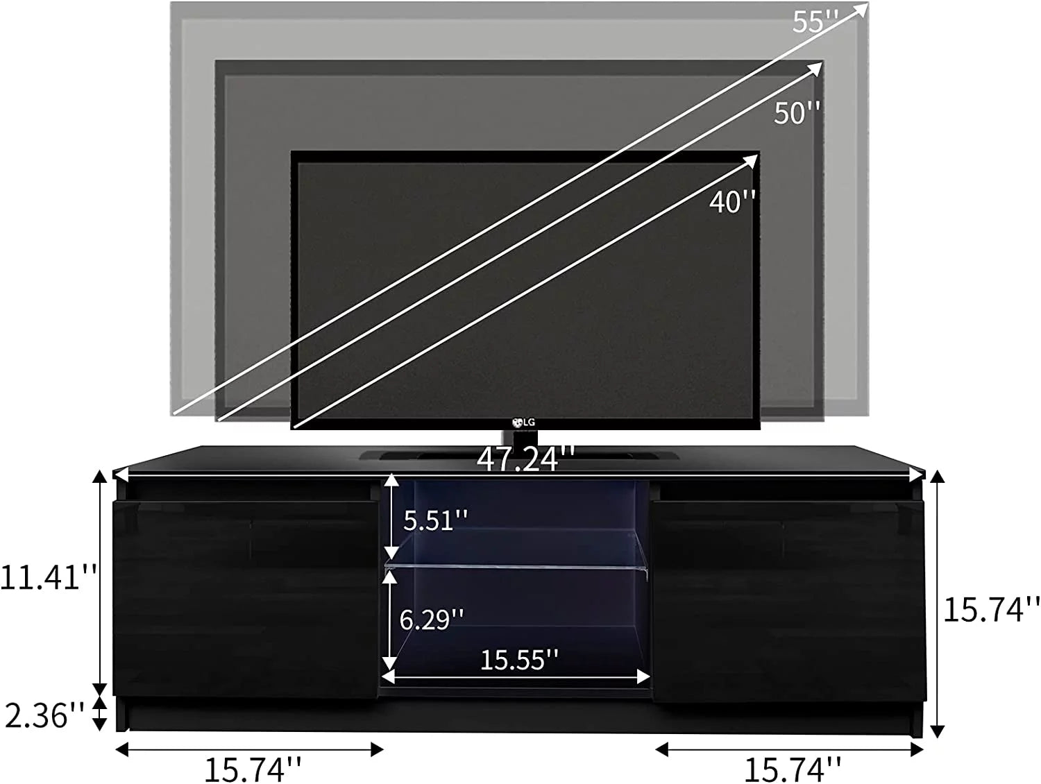 Modern TV Stand for TVs up to 55in, Black