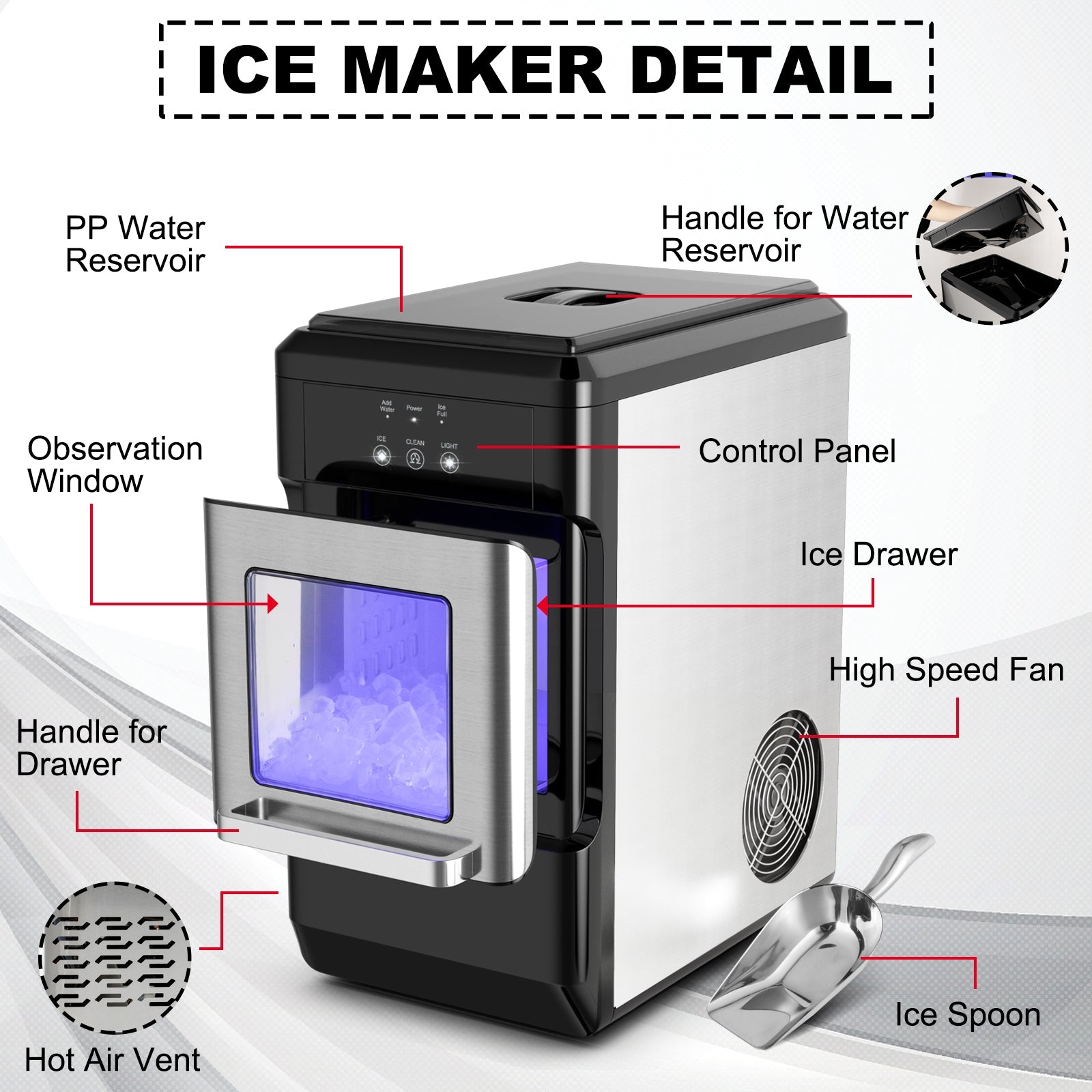 Ice Maker Countertop 44lbs Per Day with Ice Shovel and Self-Cleaning