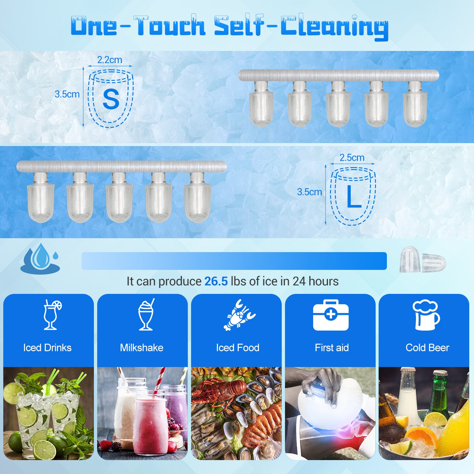 Countertop Ice Maker 26.5lbs/Day with Self-Cleaning Function and Flip Lid