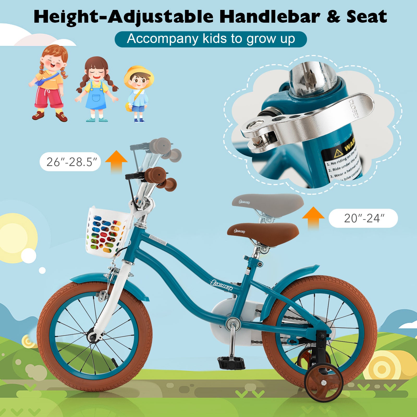 14 Inch Kid's Bike with Removable Training Wheels and Basket
