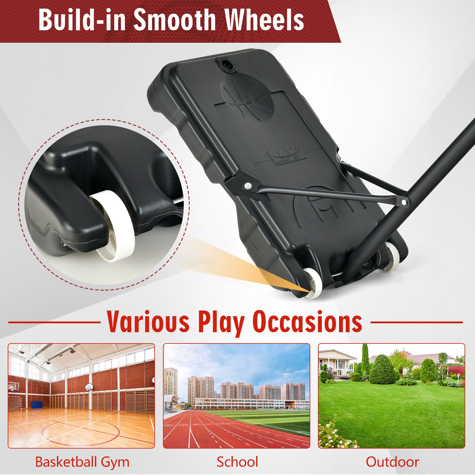 4.3-8.2 FT Portable Basketball Hoop with Adjustable Height and Wheels
