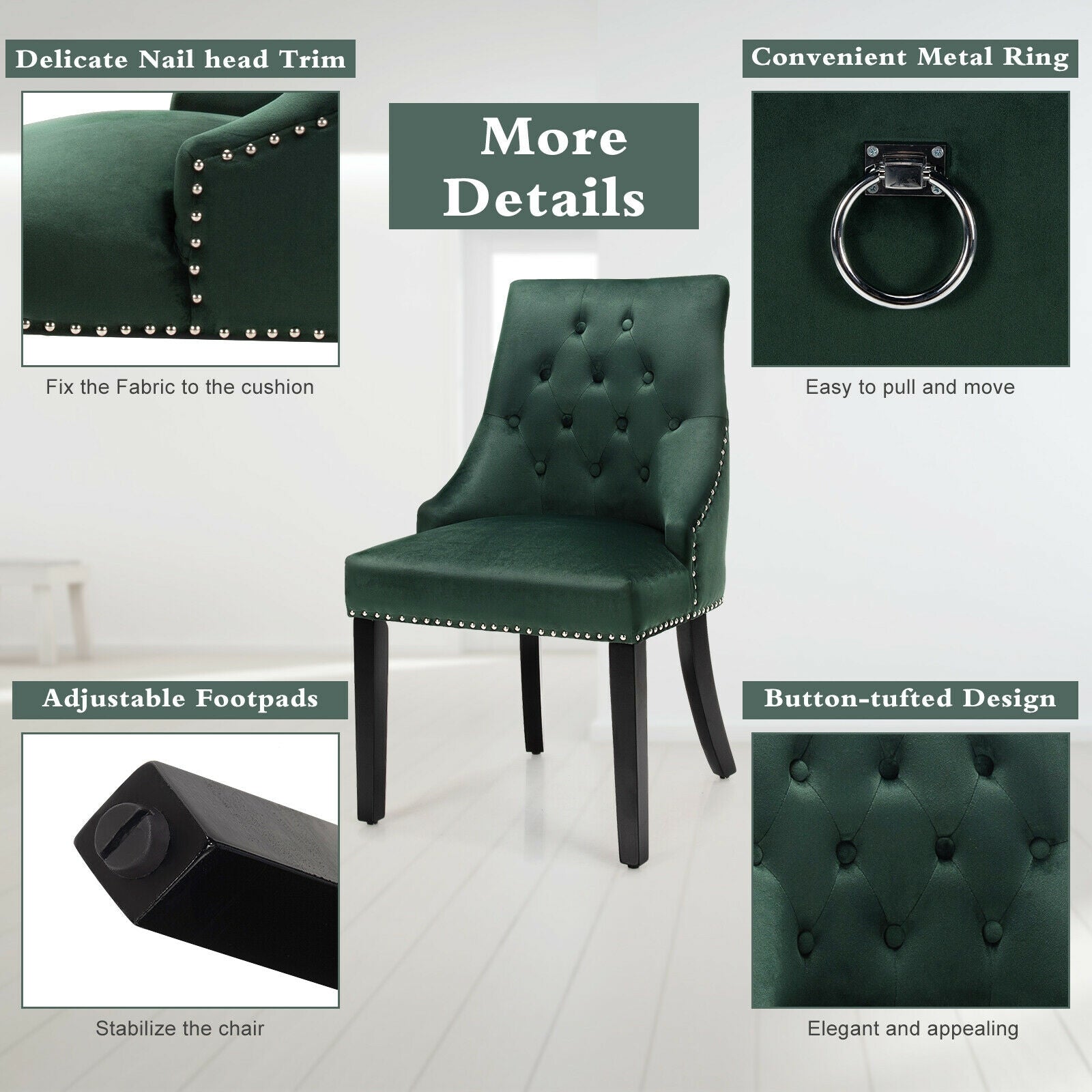 Modern Upholstered Button-Tufted Dining Chair with Naild Trim