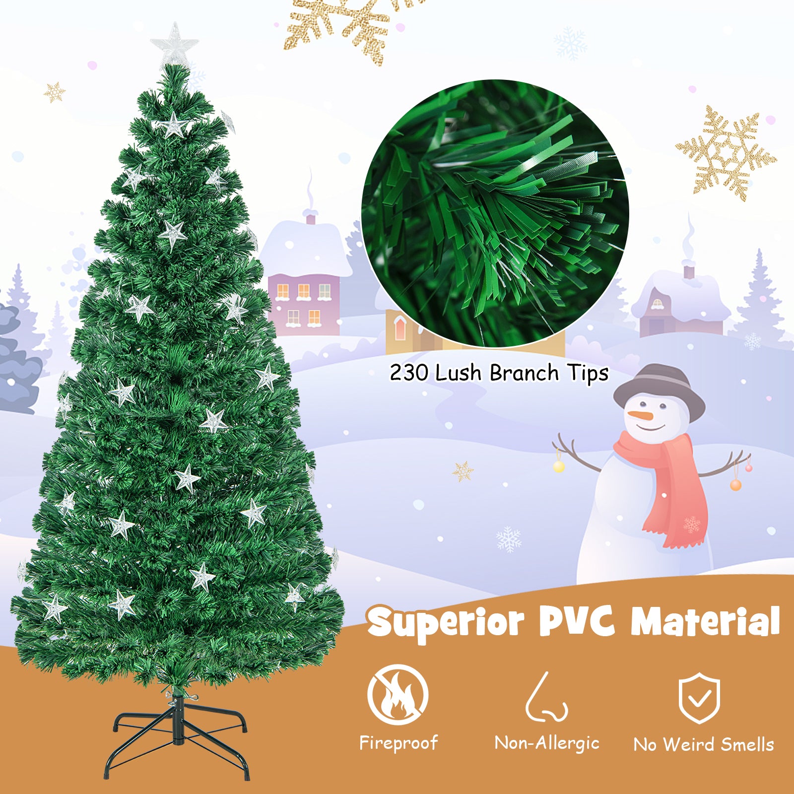 6FT Prelit Fiber Optic Christmas Tree with Warm White Lights
