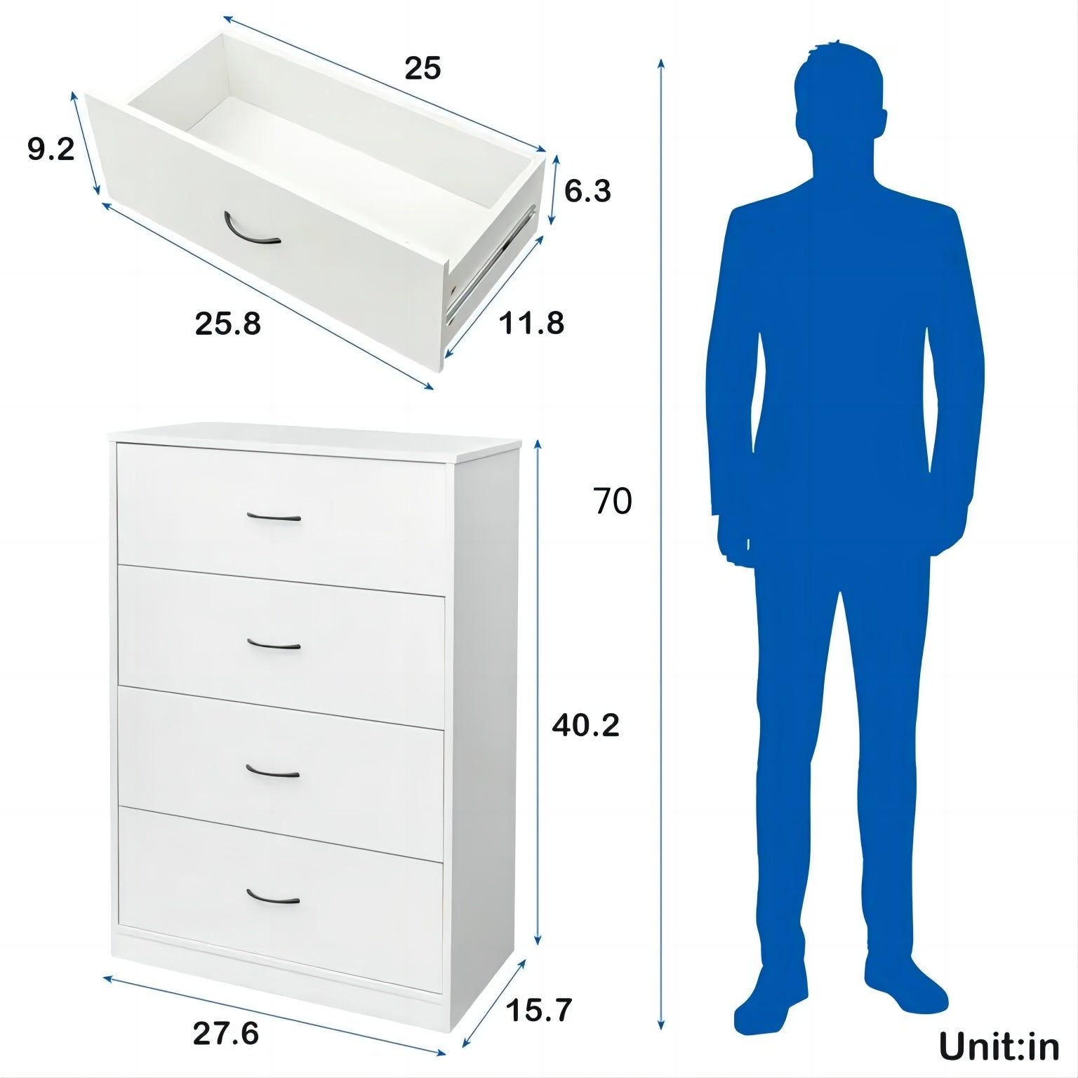 4 Drawers Wood Dresser 40.2in H x 27.6in W x 15.7in D