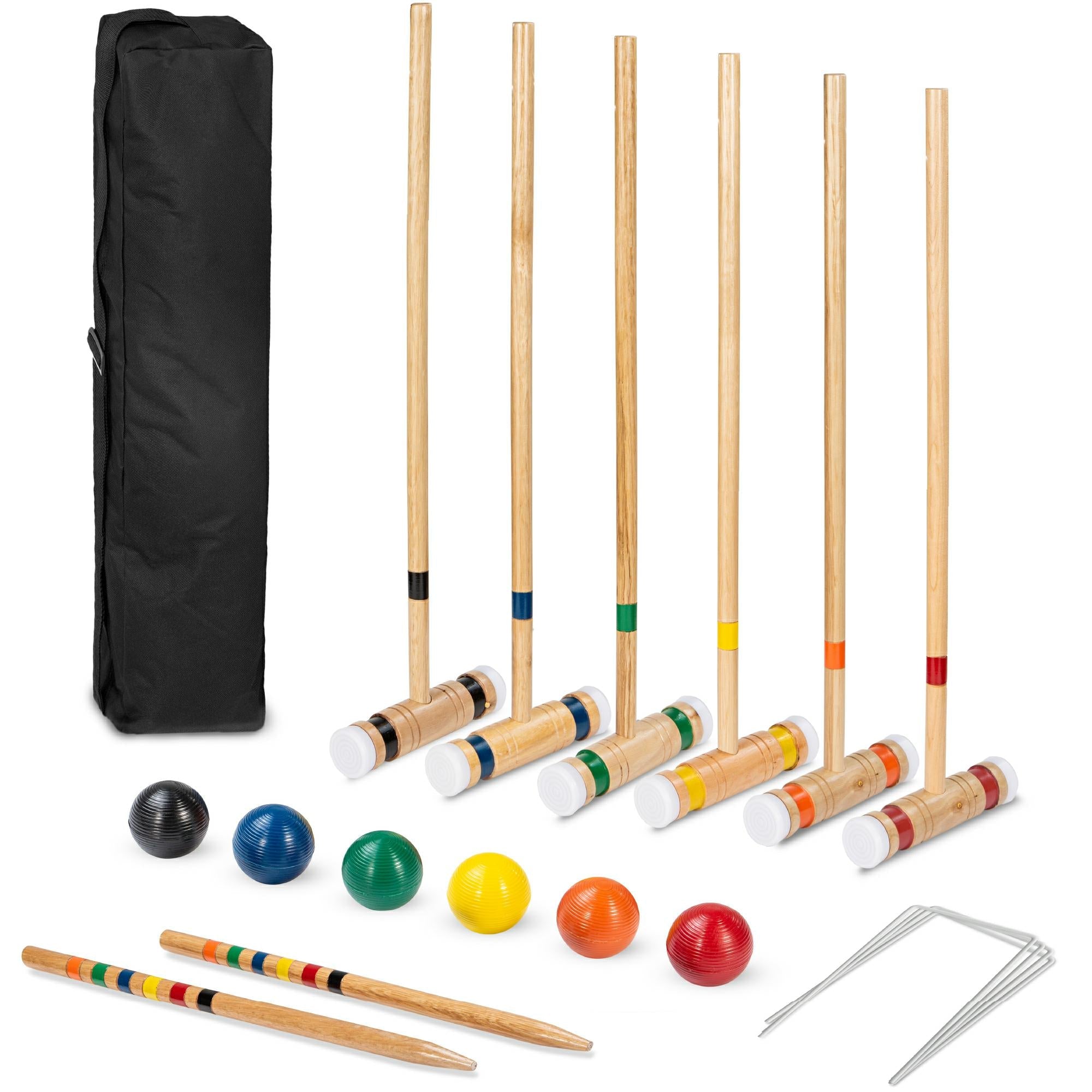 SUGIFT 6-Player 32in Wood Croquet Set w/ 6 Mallets, 6 Balls, Wickets, Stakes, Carrying Bag - Multicolor