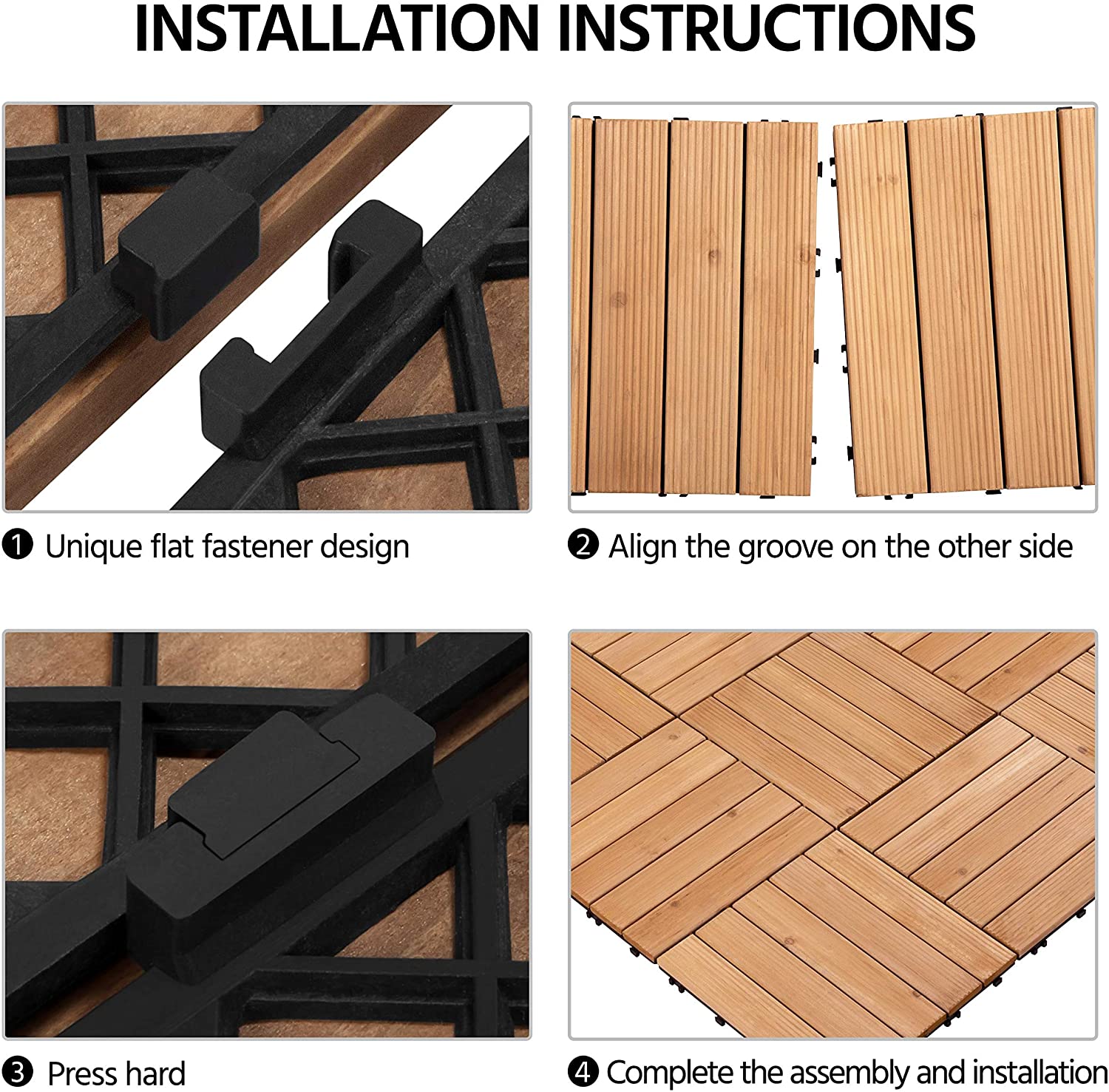 SUGIFT  27PCS Interlocking Patio Deck Tiles Outdoor Flooring for Patio Garden Deck Poolside Fir Wood Indoor Outdoor Natural Wood