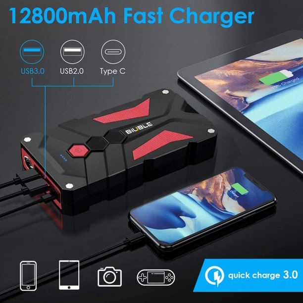 SUGIFT  Car Battery Starter, 1000A Peak 12800mAh 12V Car Auto Jump Starter Power Pack with USB Quick Charge 3.0