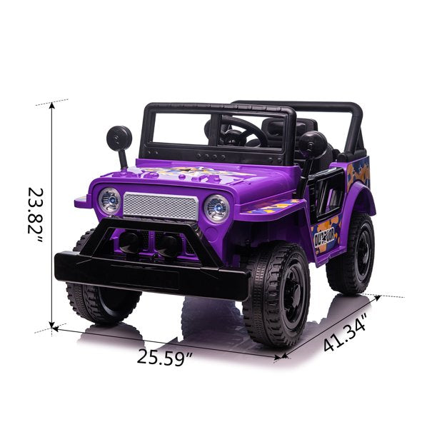 SUGIFT  12V Kids Ride On Truck Car, Power Wheels with LED Lights Horn Openable Doors, Electric Vehicle Toy for 3-6 Ages, Purple
