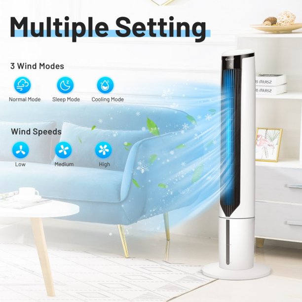 SUGIFT  Air Cooler Tower Fan 70¡ã Oscillation Fan Portable 41 Inch 3 Modes 3 Speeds 9 Hours Timer Remote Panel Led Screen