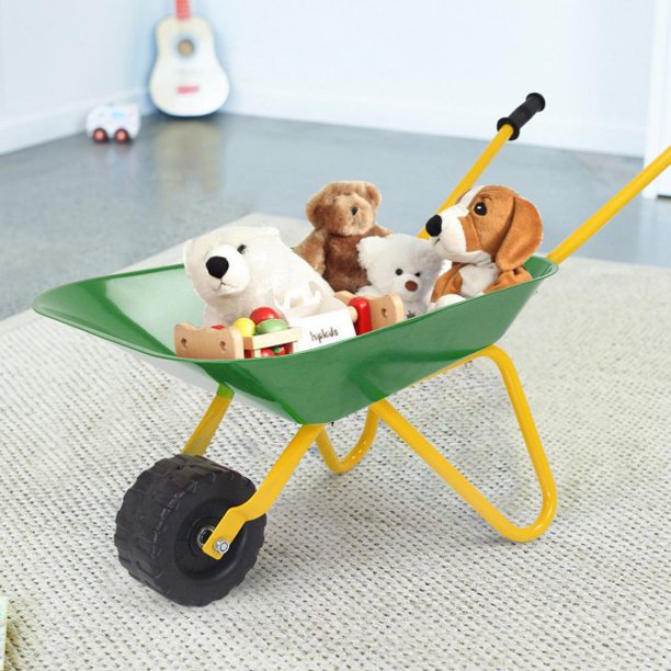 SUGIFT  Kids Wheelbarrow Outdoor Garden Backyard Play Toy Kids Metal Wheelbarrow