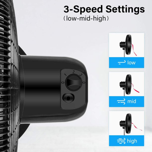 SUGIFT  Oscillating Fan Stand Fan Pedestal Fan, Adjustable 3 Levels Speed 90¡ãHorizontal Oscillating 18in Black