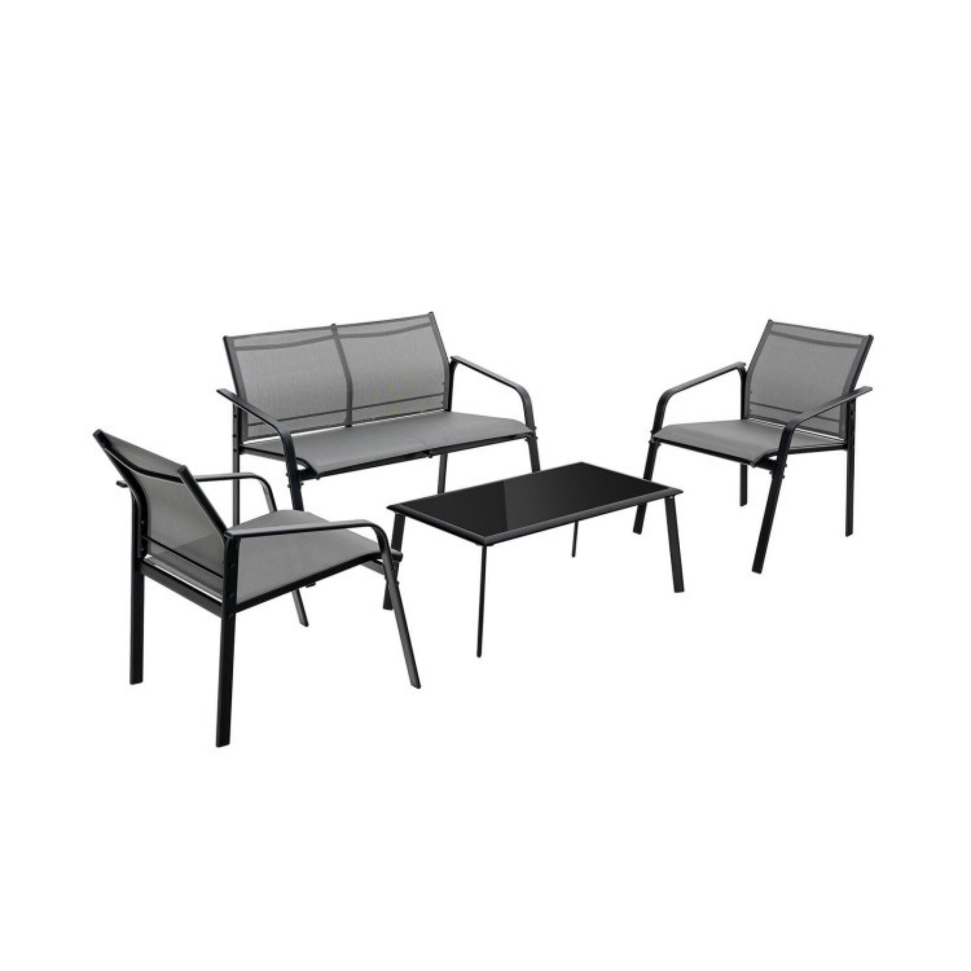 SUGIFT 4 Pieces Patio Furniture Set with Armrest Loveseat Sofas and Glass Table Deck