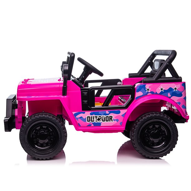 SUGIFT  12V Kids Ride On Truck Car, Power Wheels with LED Lights Horn Openable Doors, Electric Vehicle Toy for 3-6 Ages, Pink