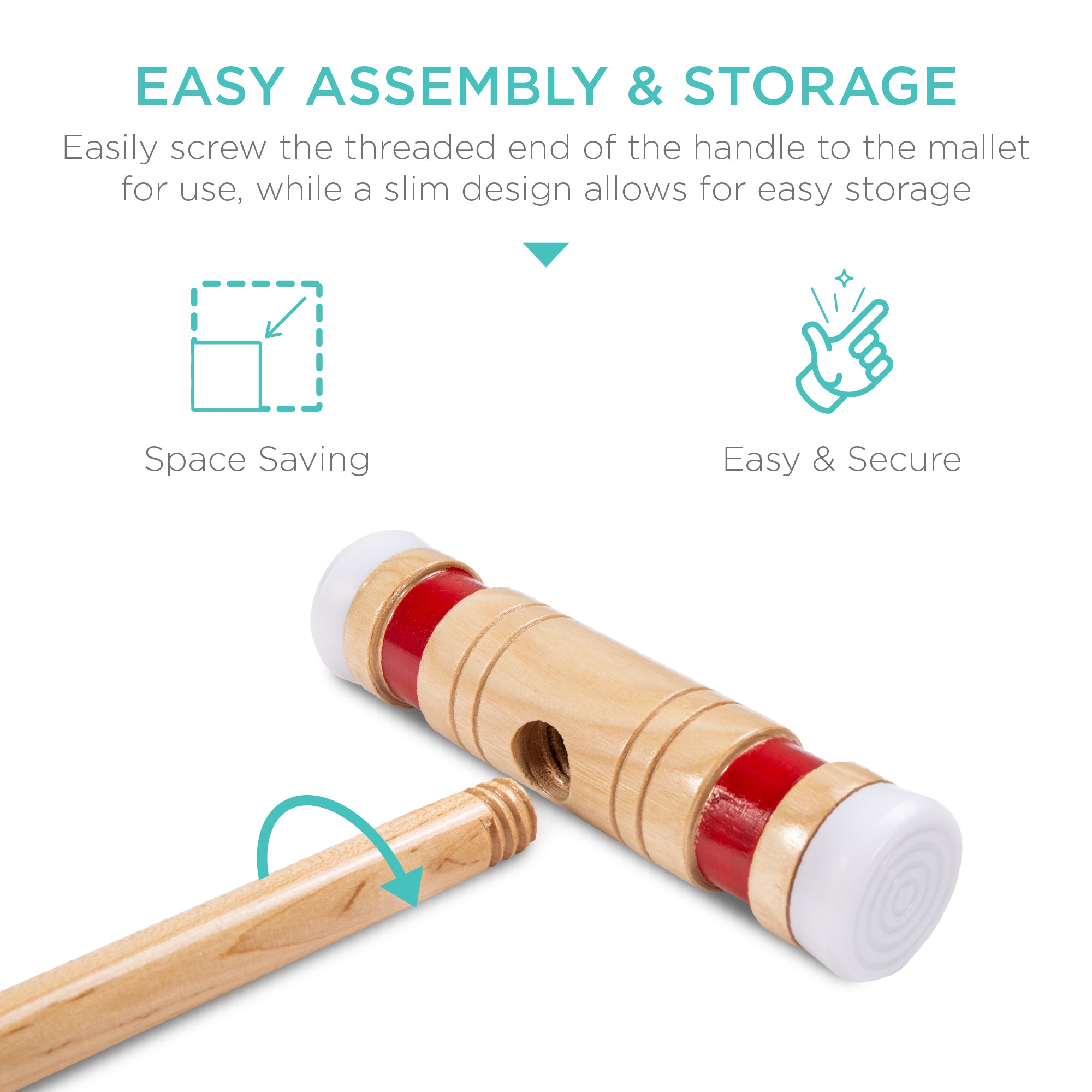 SUGIFT 6-Player 32in Wood Croquet Set w/ 6 Mallets, 6 Balls, Wickets, Stakes, Carrying Bag - Multicolor