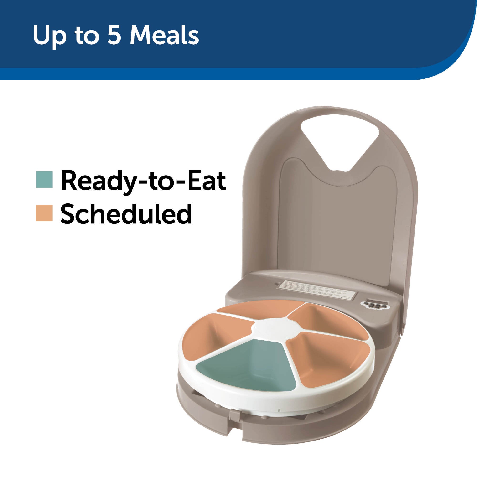 SUGIFT 5 Meal Automatic Dog and Cat Feeder, Dispenses Dog Food or Cat Food, Digital Clock