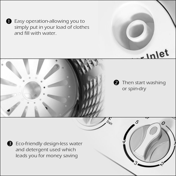 SUGIFT  Portable Mini Twin Tub Washing Machine 13lbs Capacity, Washer(8lb)& Spiner(5lb) /Built-in Drain Pump/Semi-Automatic (White)