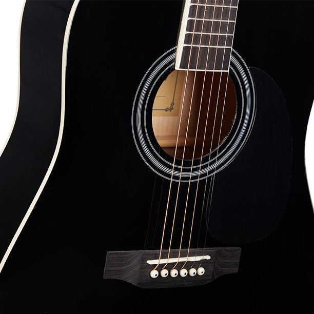 SUGIFT 41in Full Size All-Wood Acoustic Guitar Starter Kit w/Gig Bag, E-Tuner, Pick, Strap, Rag - Black