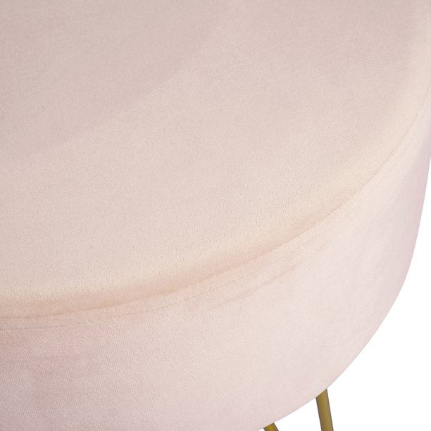 SUGIFT  17.7in Round Shaped Ottoman with Metal Legs Pink and Gold