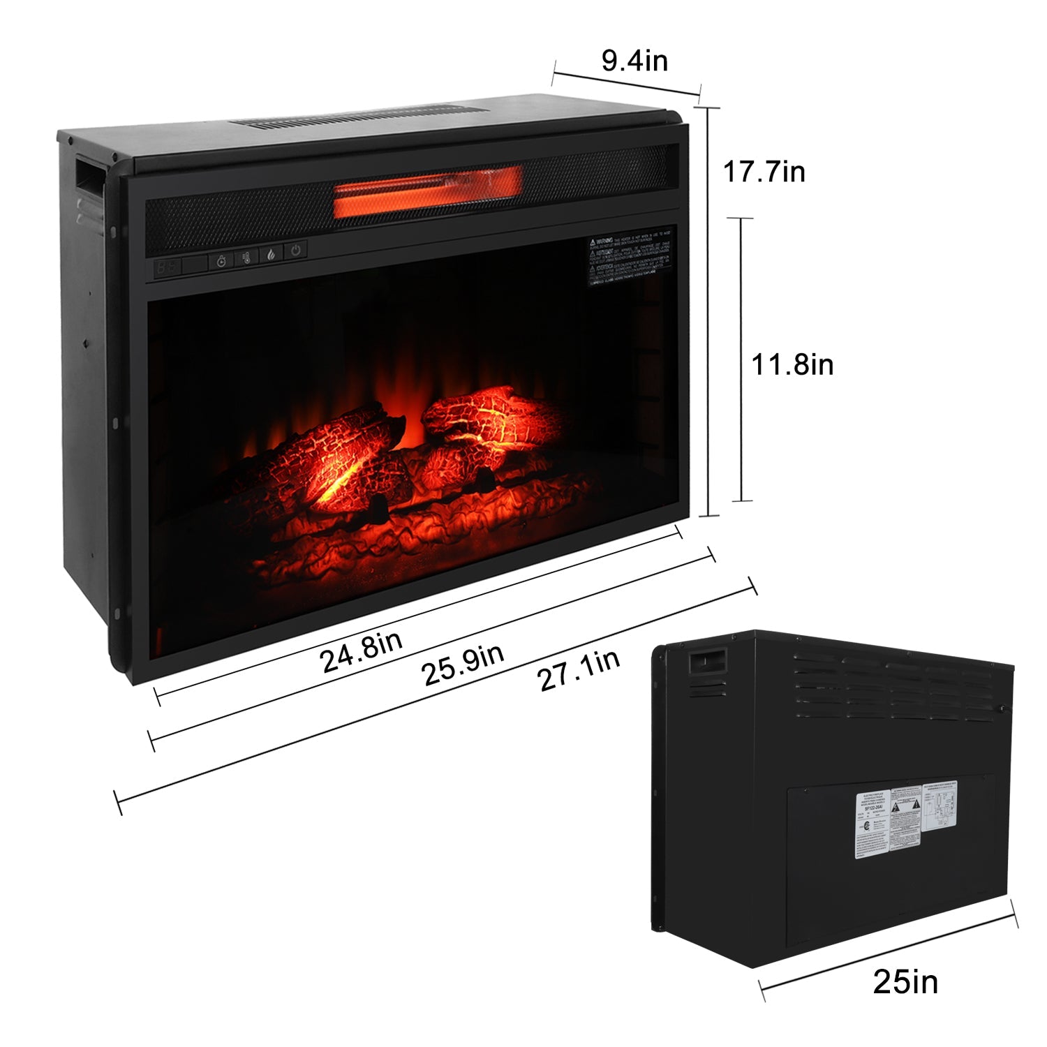 SF122-26AI 26 inch 1500w Embedded Fireplace Inclined Wall Tile / Fake Wood / Single Color / Quartz Tube / with Large Remote Control / Black