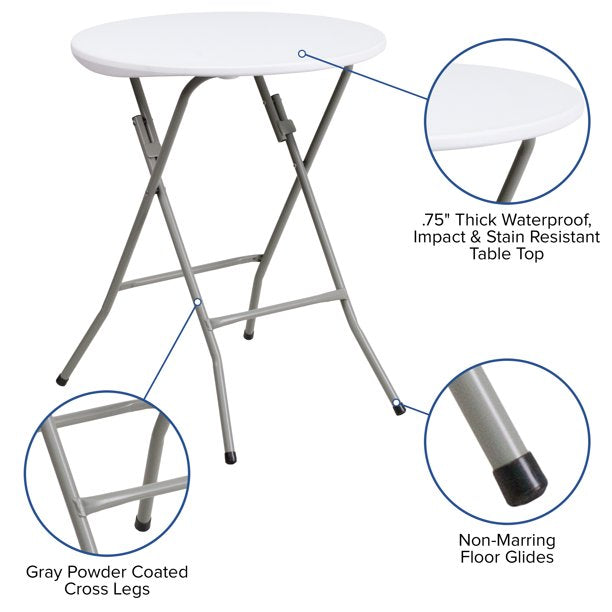 SUGIFT  2-Foot Round Granite White Plastic Folding Table