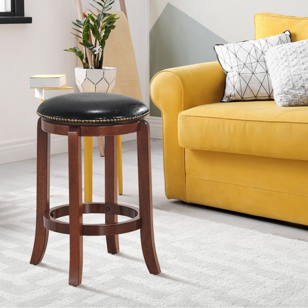 SUGIFT  Swivel Bar stool Leather Padded Backless Chair