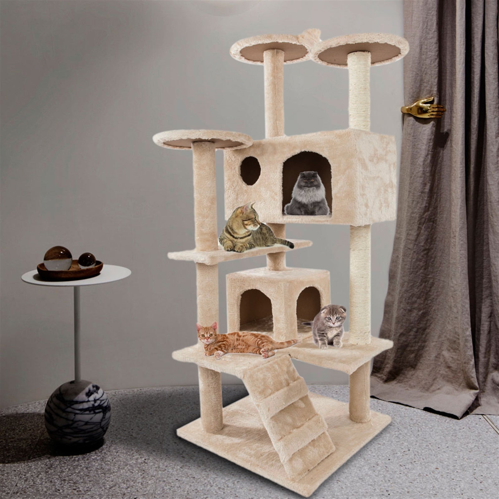SUGIFT 52-inch Cat Climbing Frame, Plush Sisal Cat Tree, Beige Cat Tower