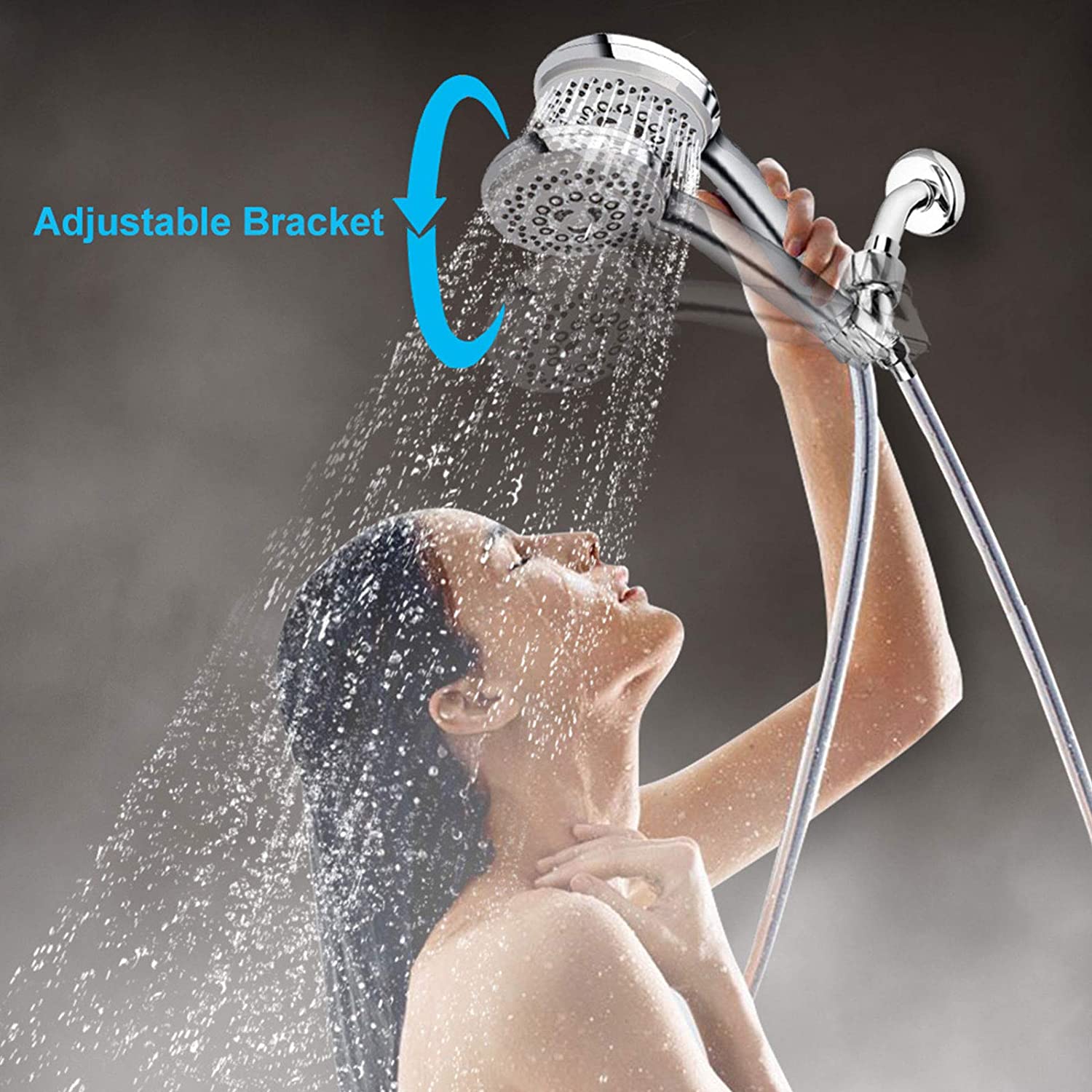 SUGIFT   High Pressure 5-Setting Handheld Shower Head with Powerful Shower Spray against Low Pressure Water Supply Pipeline, Multi-functions, w/79'' Hose, Bracket, Flow Regulator, Chrome Finish