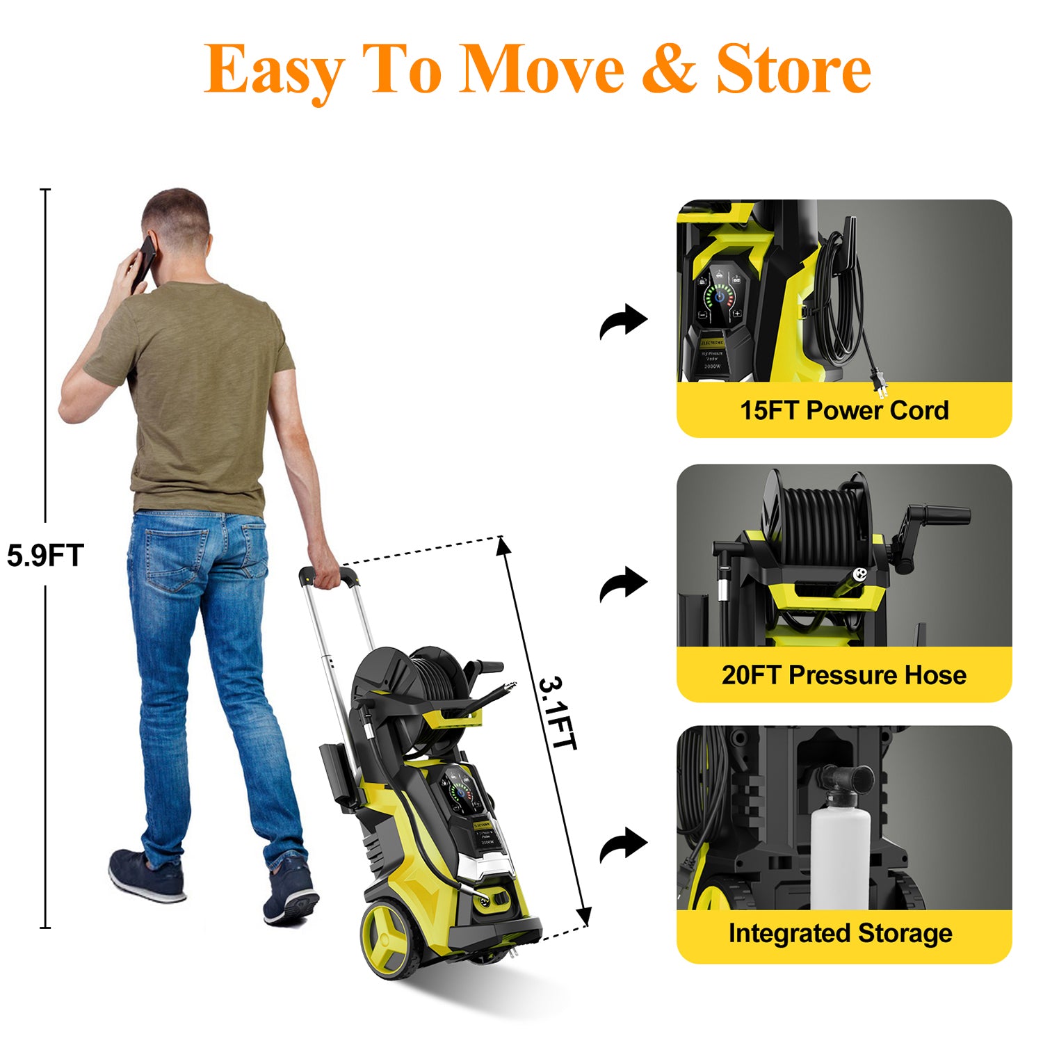 2600 Max PSI 1.8 GPM 14.5 Amp Electric Pressure Washer with Touch Screen Adjustable Pressure