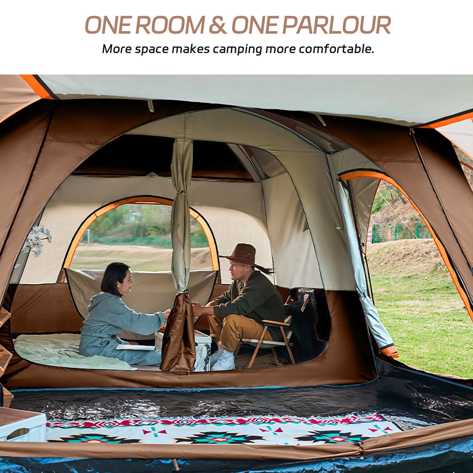 6-Person 3-Season Camping Dome Tent, Brown