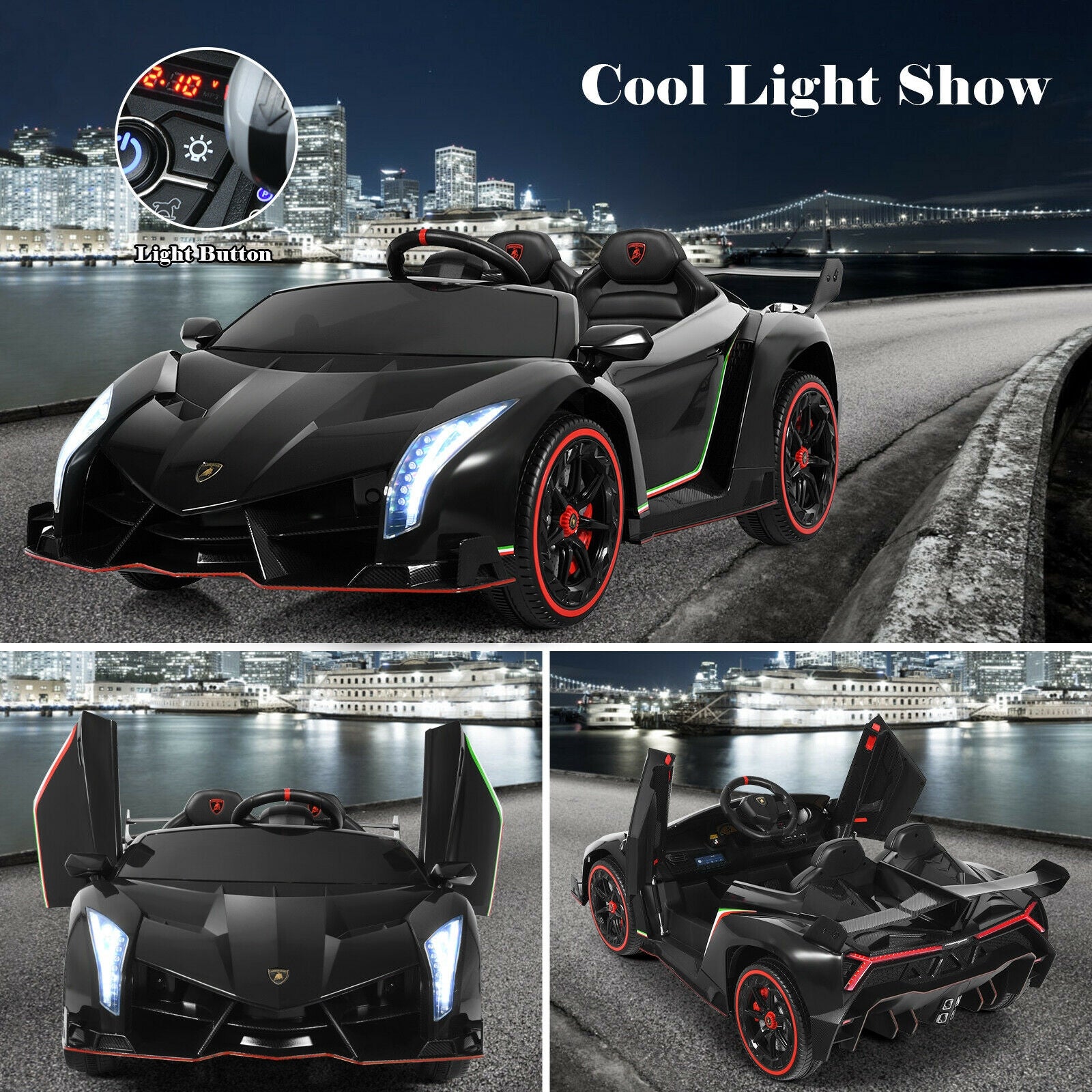 12V 2-Seater Licensed Lamborghini Kids Ride On Car with RC and Swing Function-Black