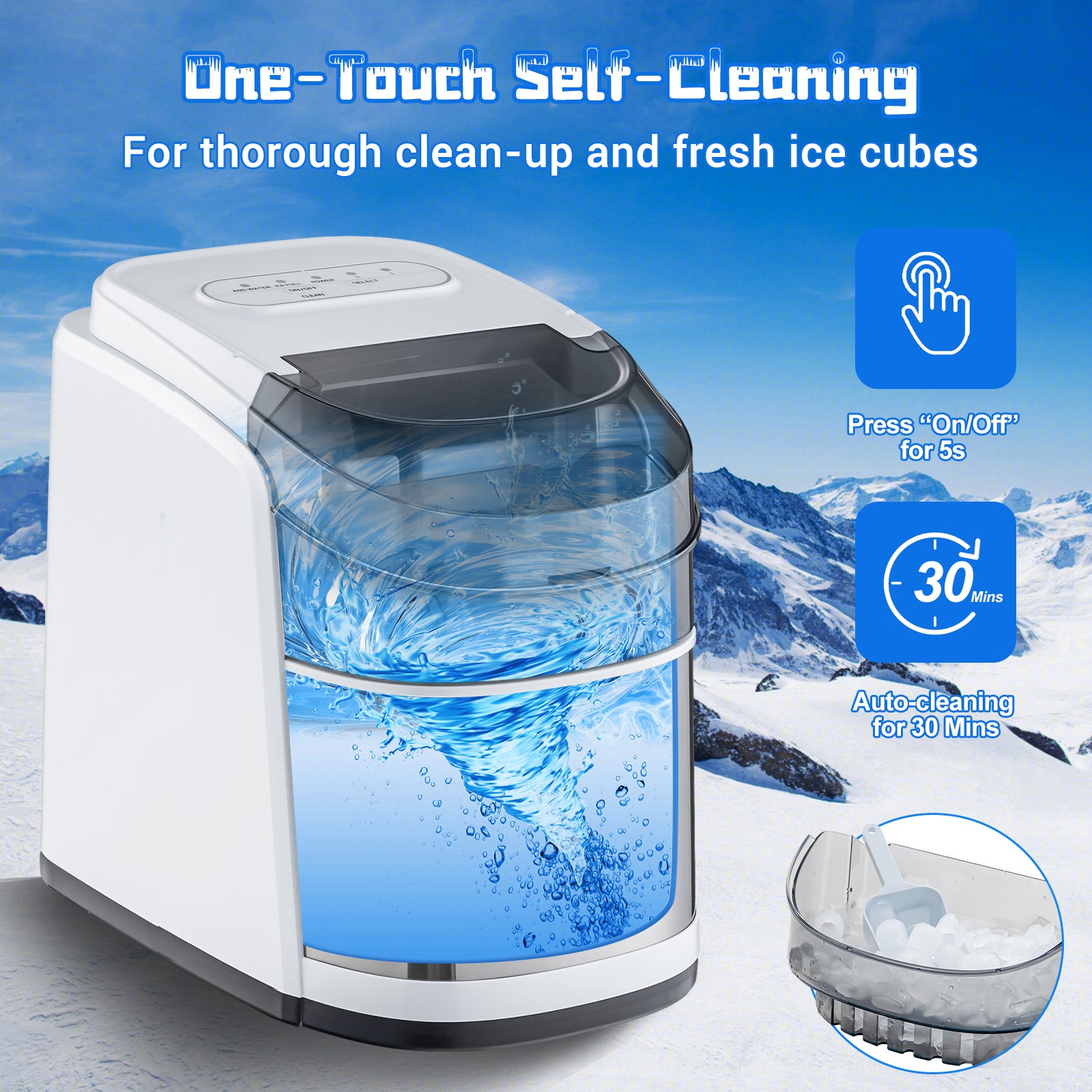 Countertop Ice Maker 26.5lbs/Day with Self-Cleaning Function and Flip Lid